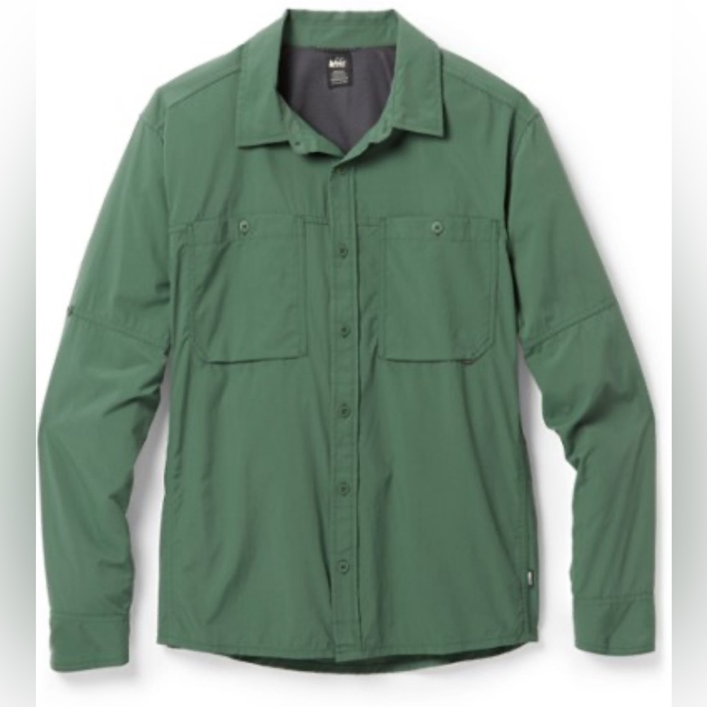 EUC Men’s Green REI Co-Op Sahara Long-Sleeve Solid Shirt-Size Medium